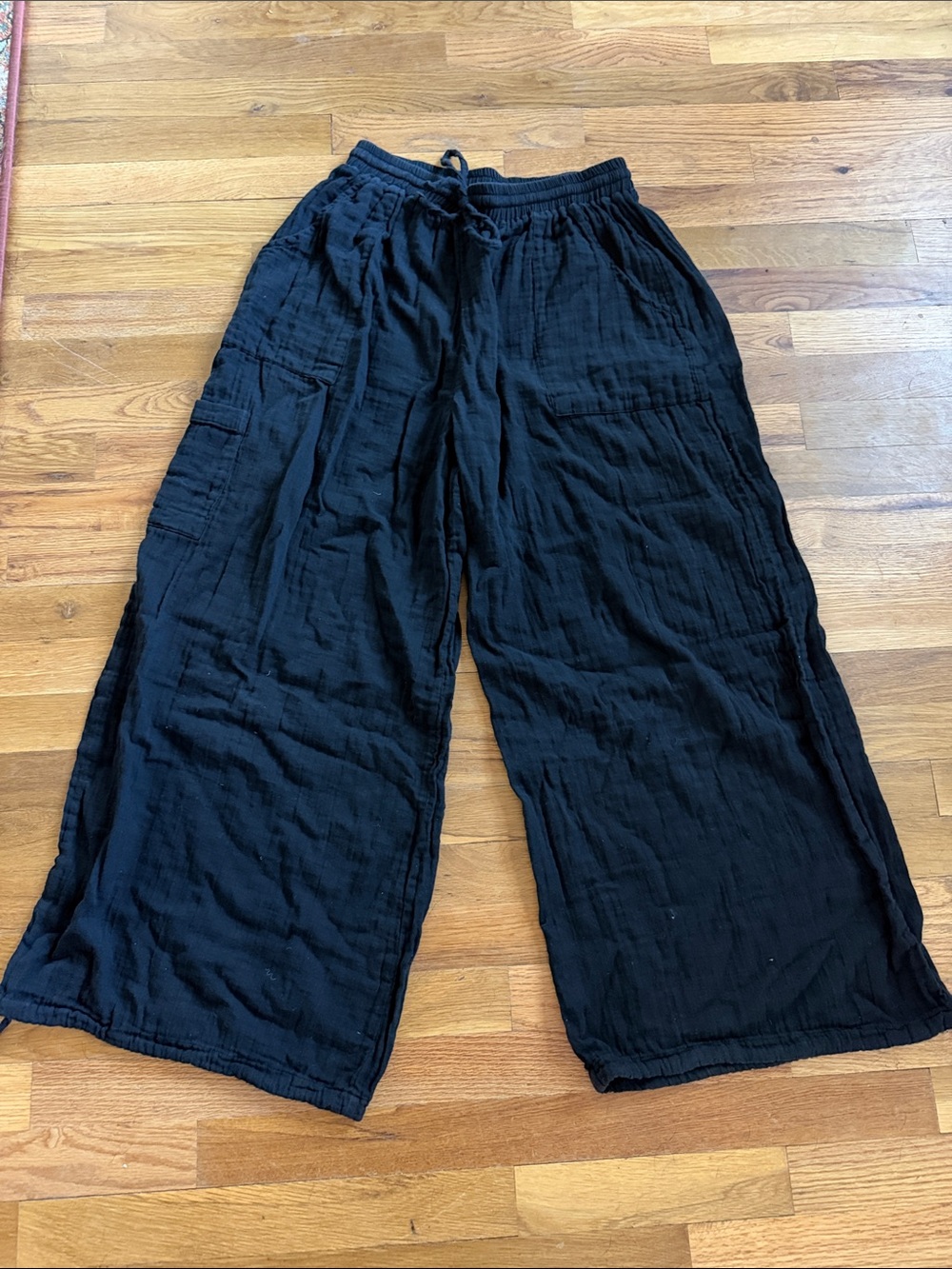 Black Wide-Leg Drawstring Palazzo Pants